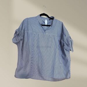 SHEIN Navy Striped Button Down Shirt